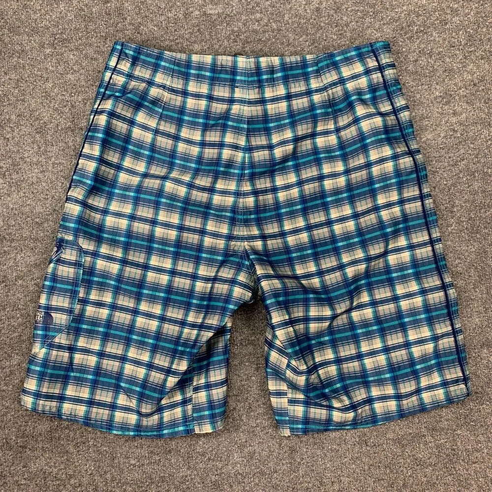 The North Face Board Short Men 34 Multi Plaid Flat Front Fixed Waist Lightweight